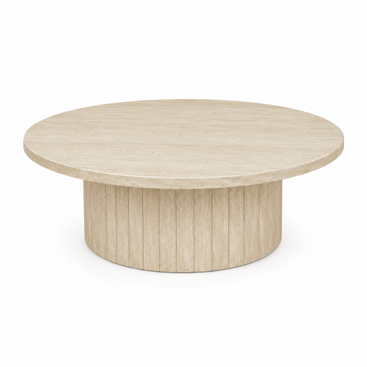 Table basse ronde scandinave beige sable effet travertin 80x80x38 cm