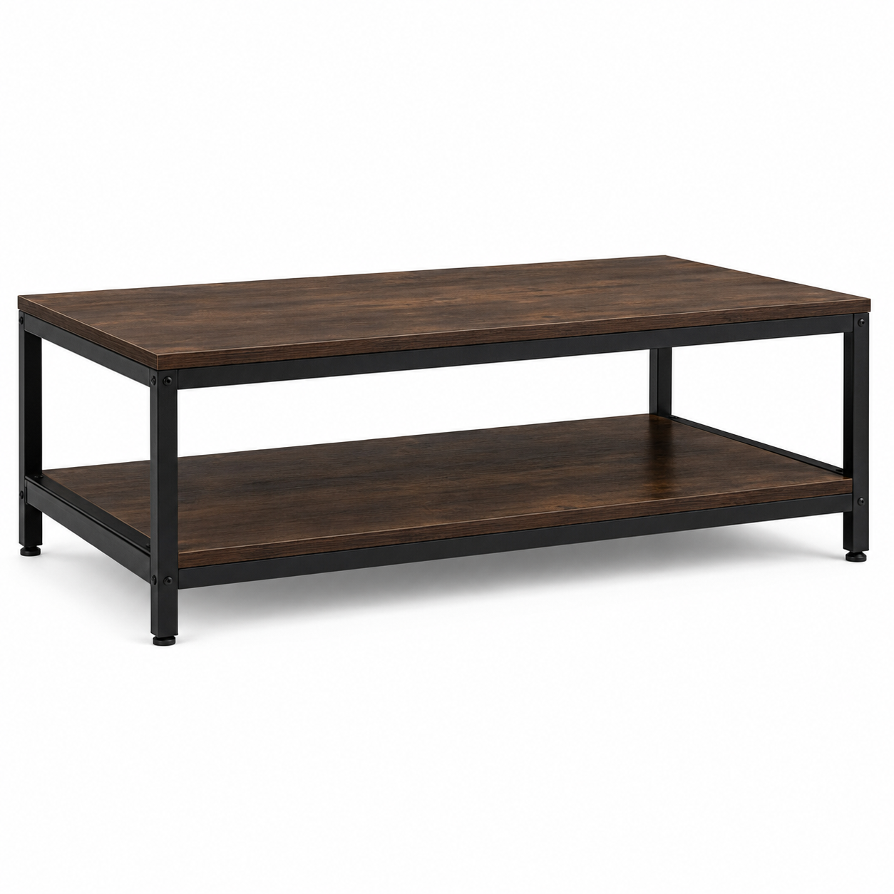 Table basse industrielle noyer foncé et métal noir 120x60x42 cm