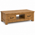 Table basse rustique chêne miel avec deux tiroirs 120x65x45 cm