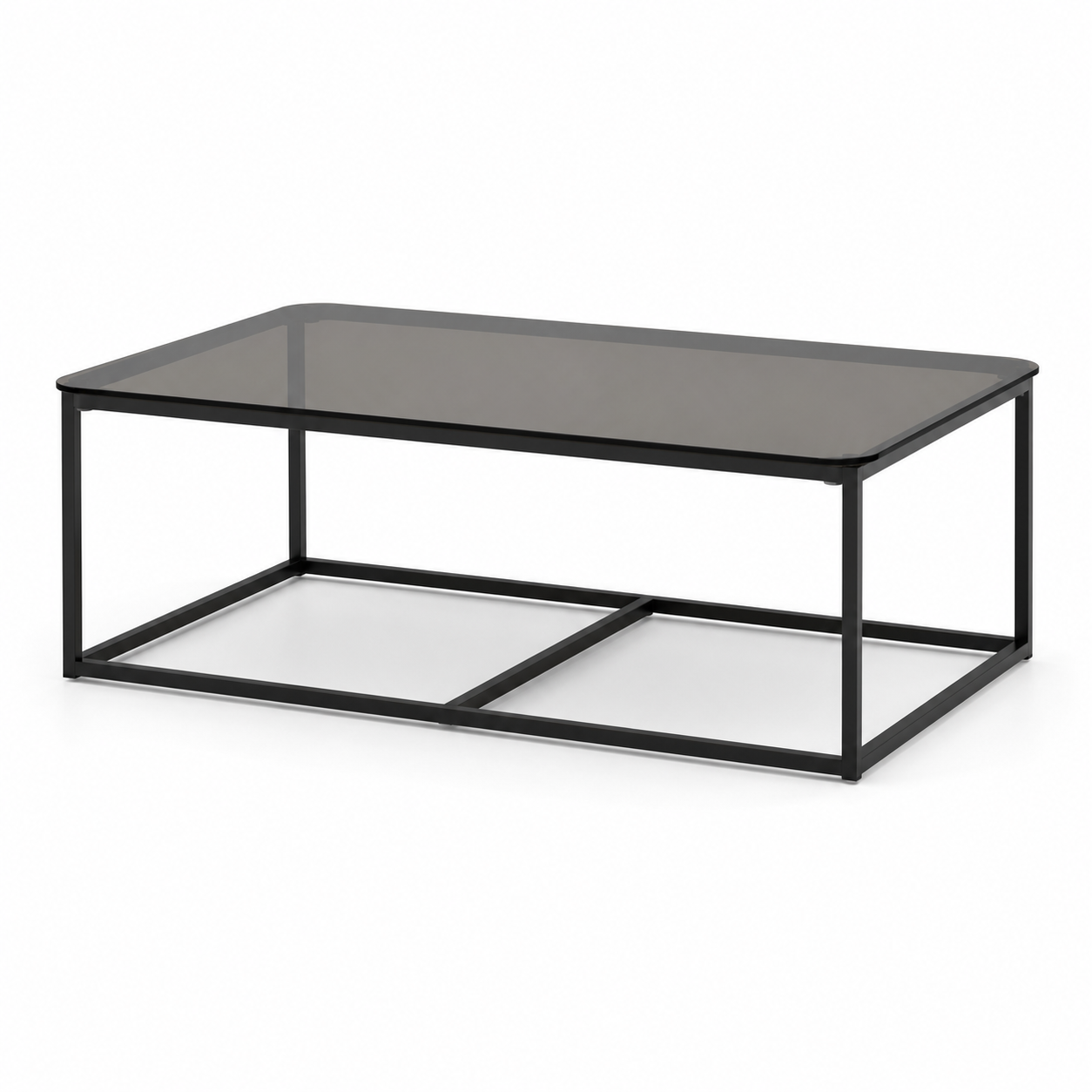 Table basse contemporaine verre fumé et acier noir 110x60x42 cm