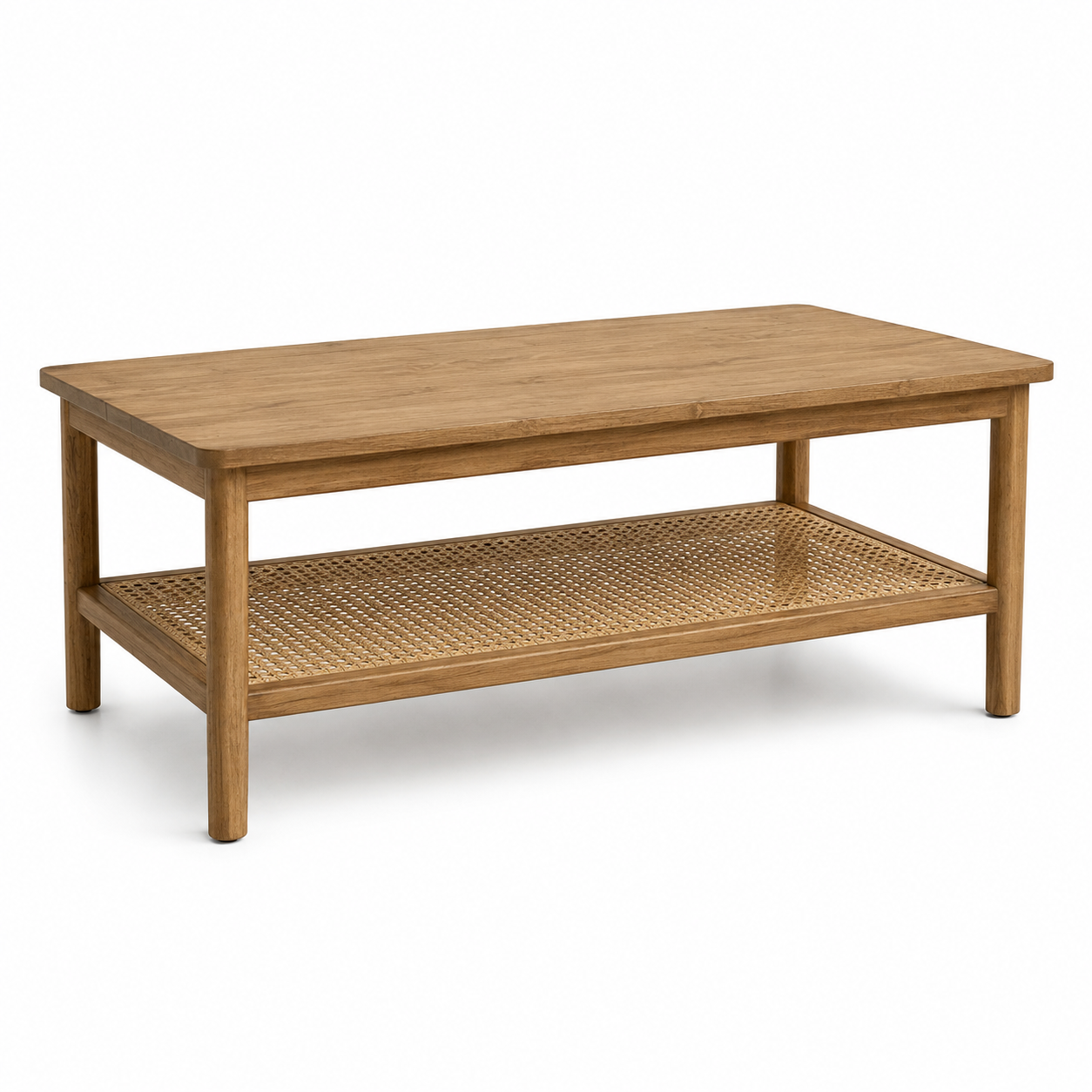 Table basse bohème rotin naturel avec tablette 95x55x42 cm