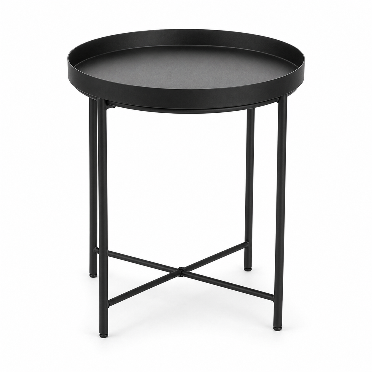 Bout de canapé rond noir mat avec plateau amovible 45x45x50 cm