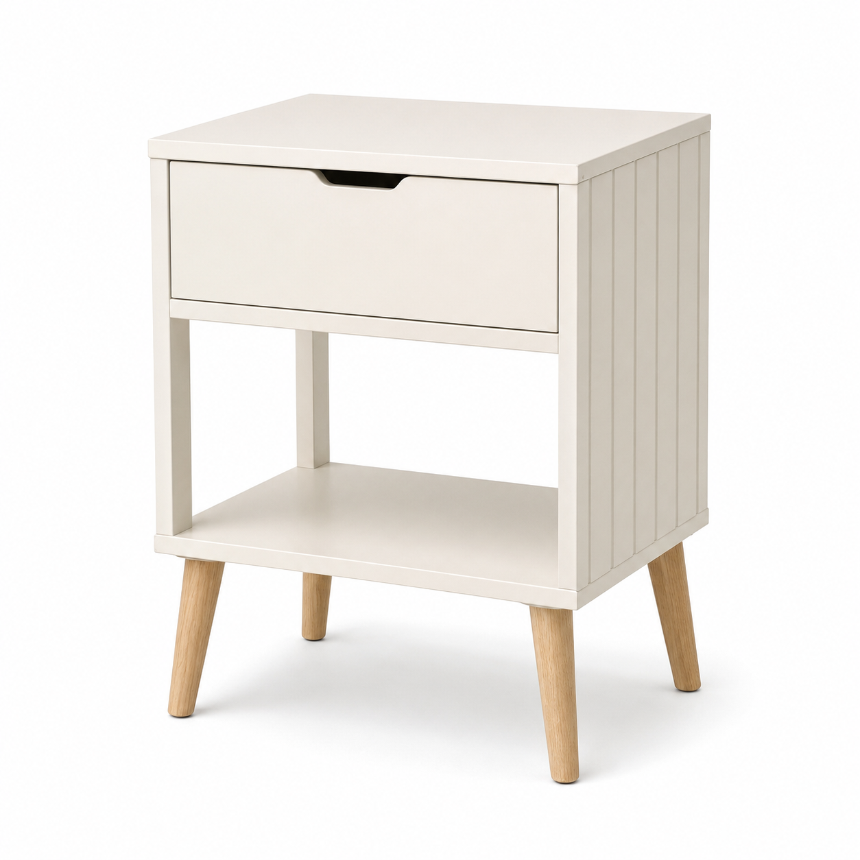 Bout de canapé scandinave blanc cassé avec tiroir 45x35x55 cm