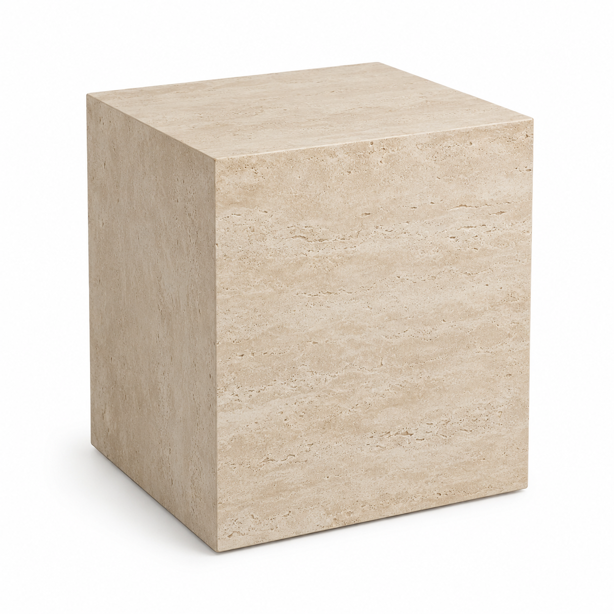 Bout de canapé cubique beige effet travertin 40x40x48 cm