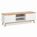 Meuble TV scandinave blanc et bois clair 140x40x48 cm