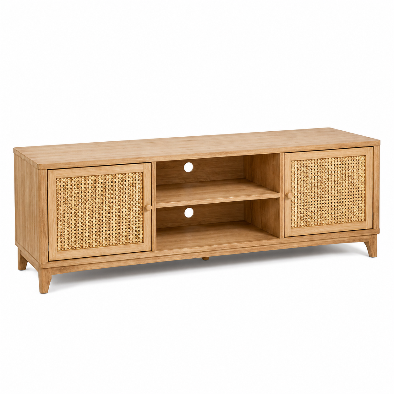 Meuble TV cannage naturel avec deux niches 150x40x50 cm