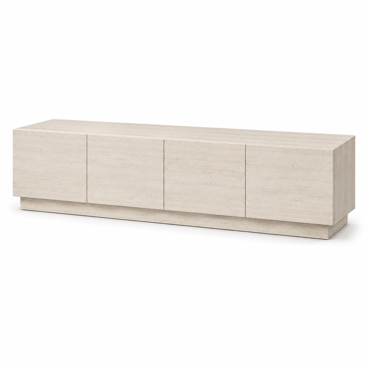 Meuble TV crème effet travertin avec rangement 180x42x48 cm