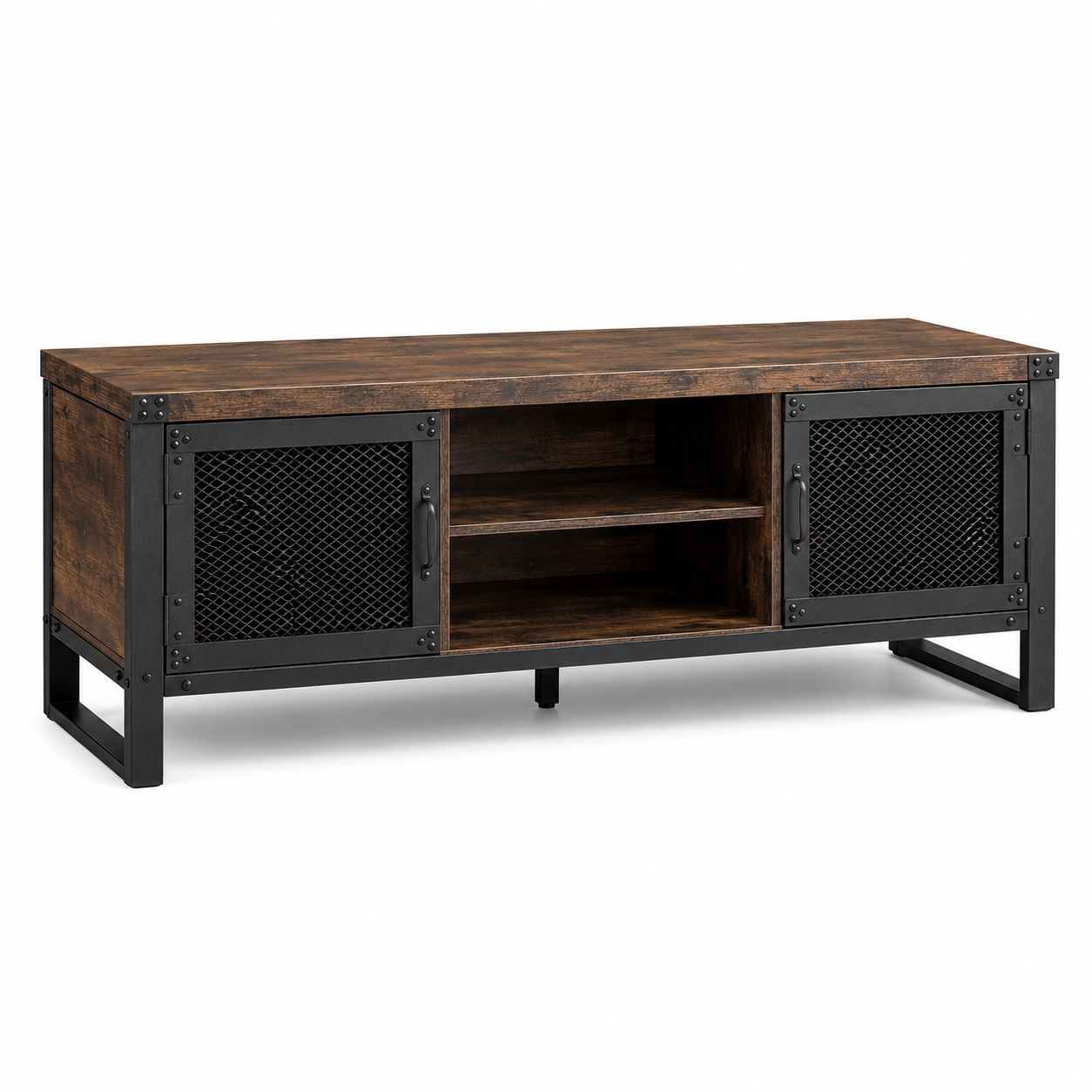 Meuble TV industriel bois brun et acier noir 140x40x52 cm