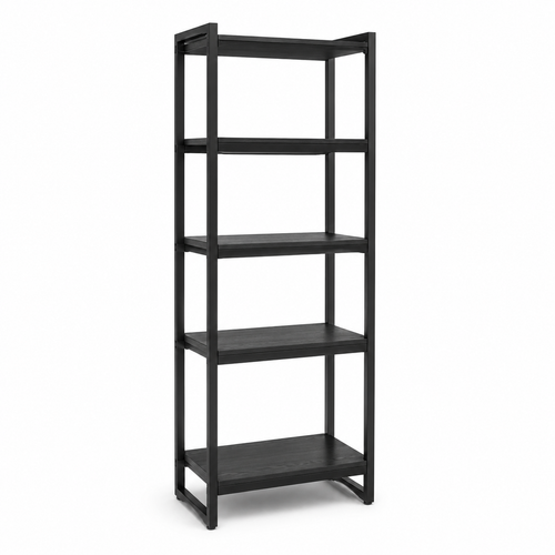 Bibliothèque étroite noire style industriel 60x35x180 cm