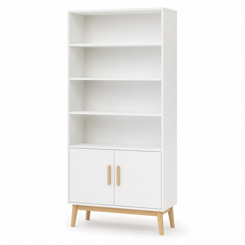 Bibliothèque scandinave blanche avec deux portes 90x35x180 cm