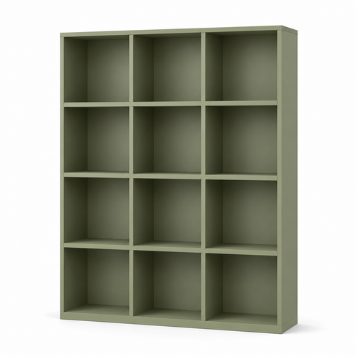 Bibliothèque modulaire vert sauge à cases ouvertes 120x30x160 cm