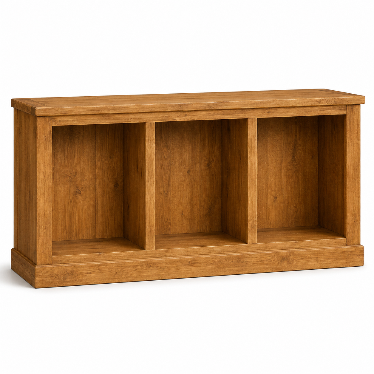 Bibliothèque basse chêne miel avec trois niches 120x35x90 cm