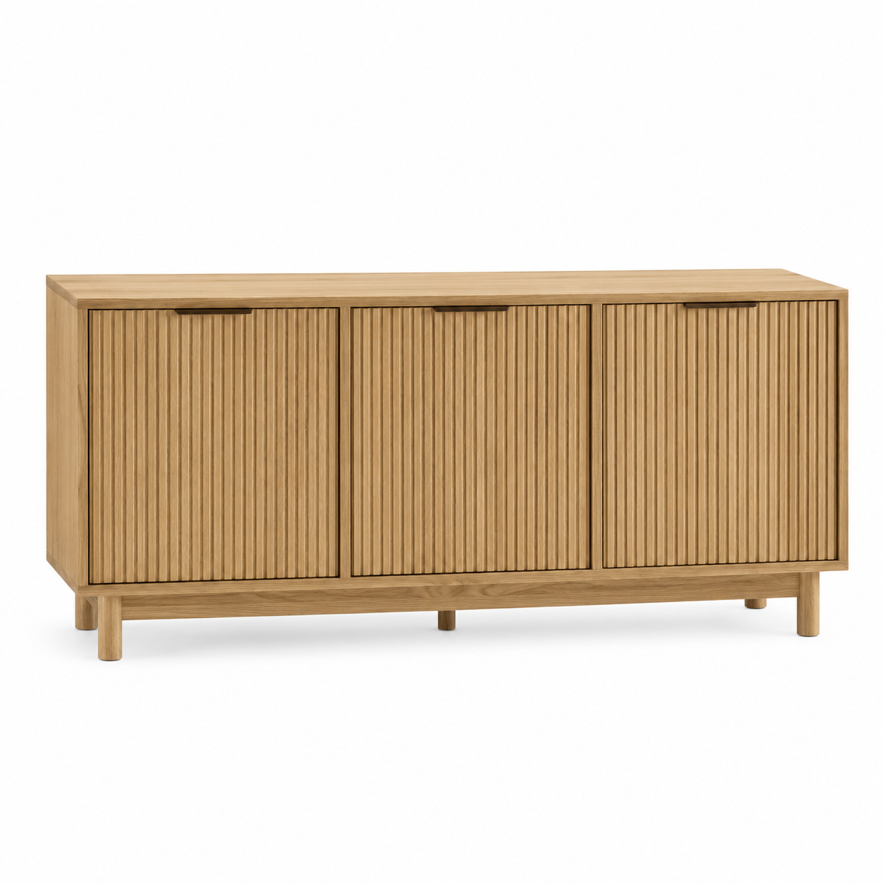Buffet Japandi chêne naturel à trois portes rainurées 150x42x80 cm