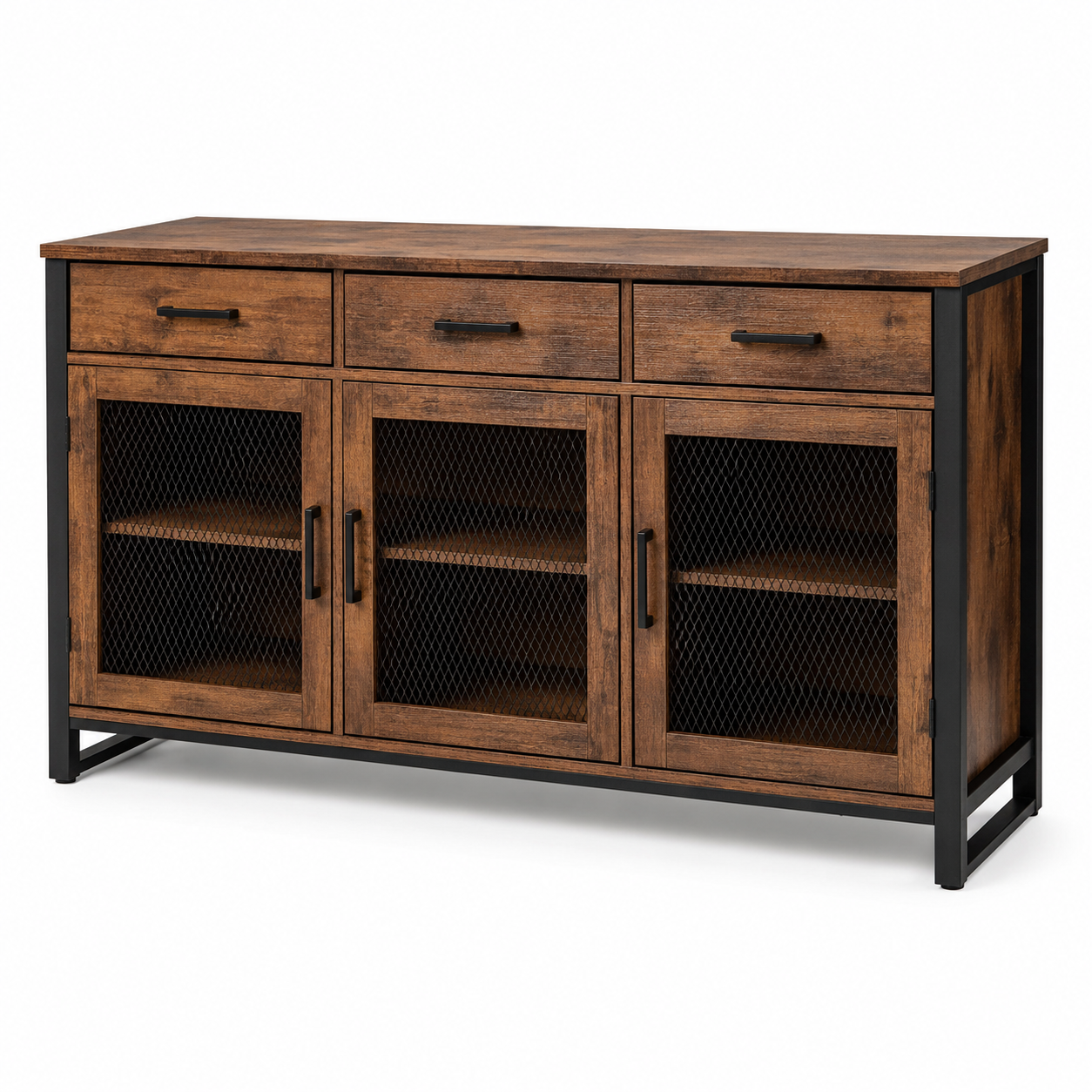 Buffet industriel bois brun et acier noir 160x42x85 cm