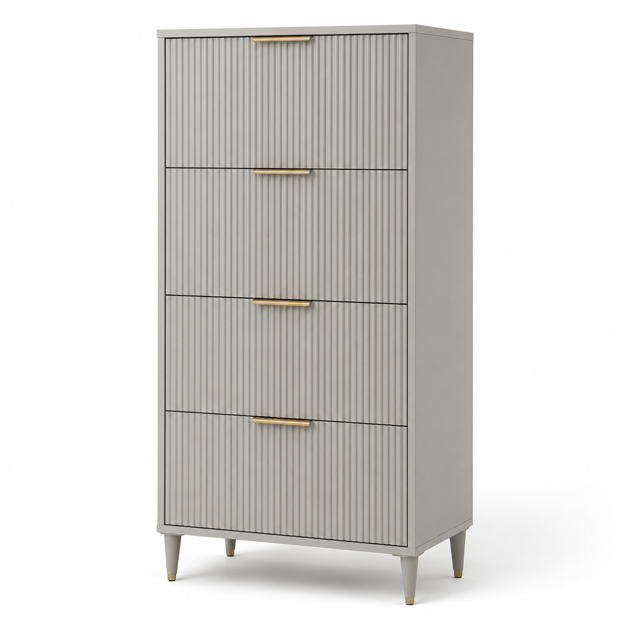 Buffet haut gris perle à portes rainurées 100x40x140 cm