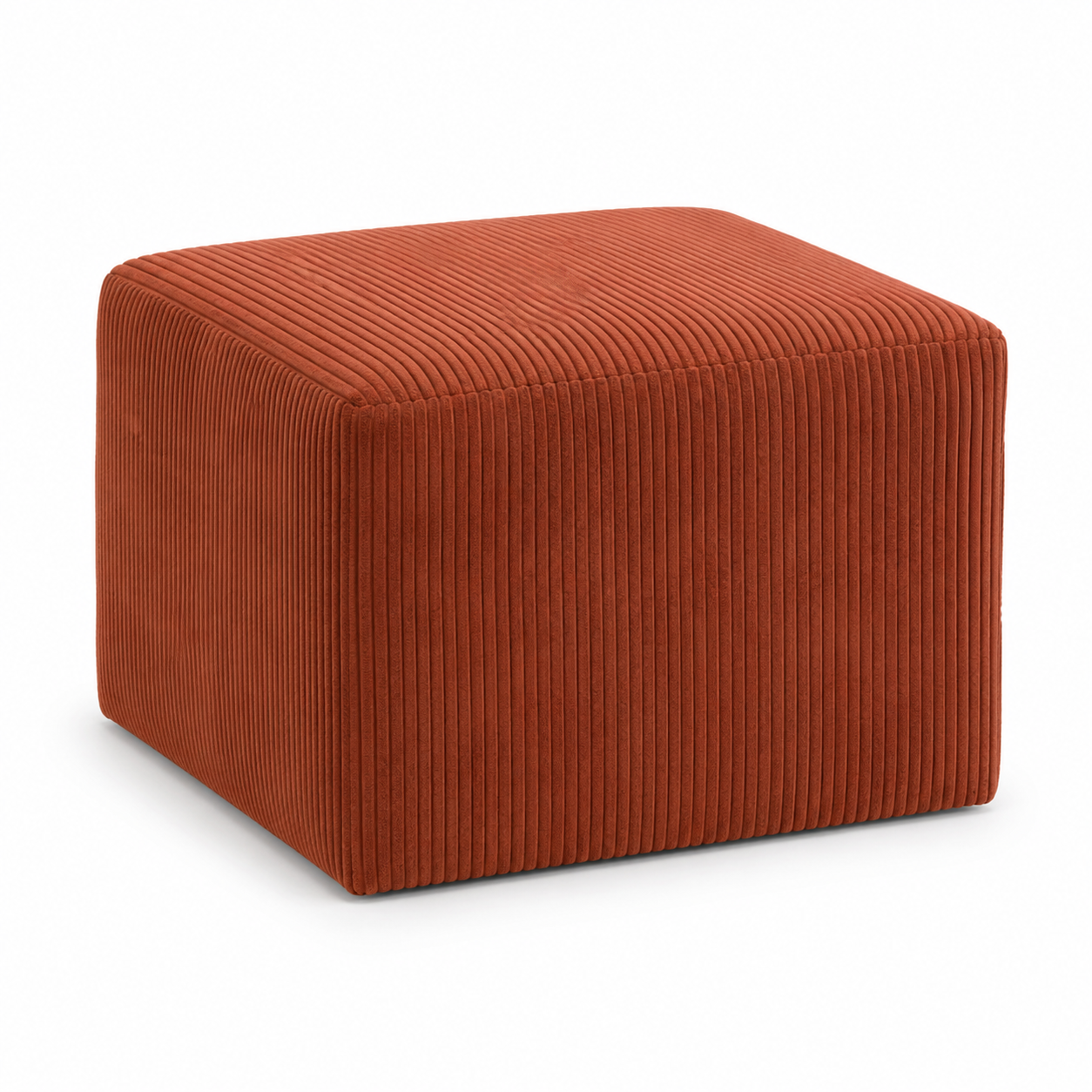 Pouf carré côtelé terracotta à assise ferme 55x55x40 cm