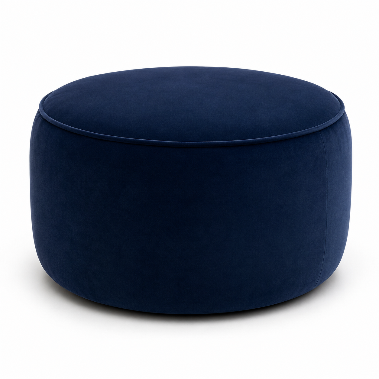 Pouf rond velours bleu nuit finition passepoil 55x55x40 cm