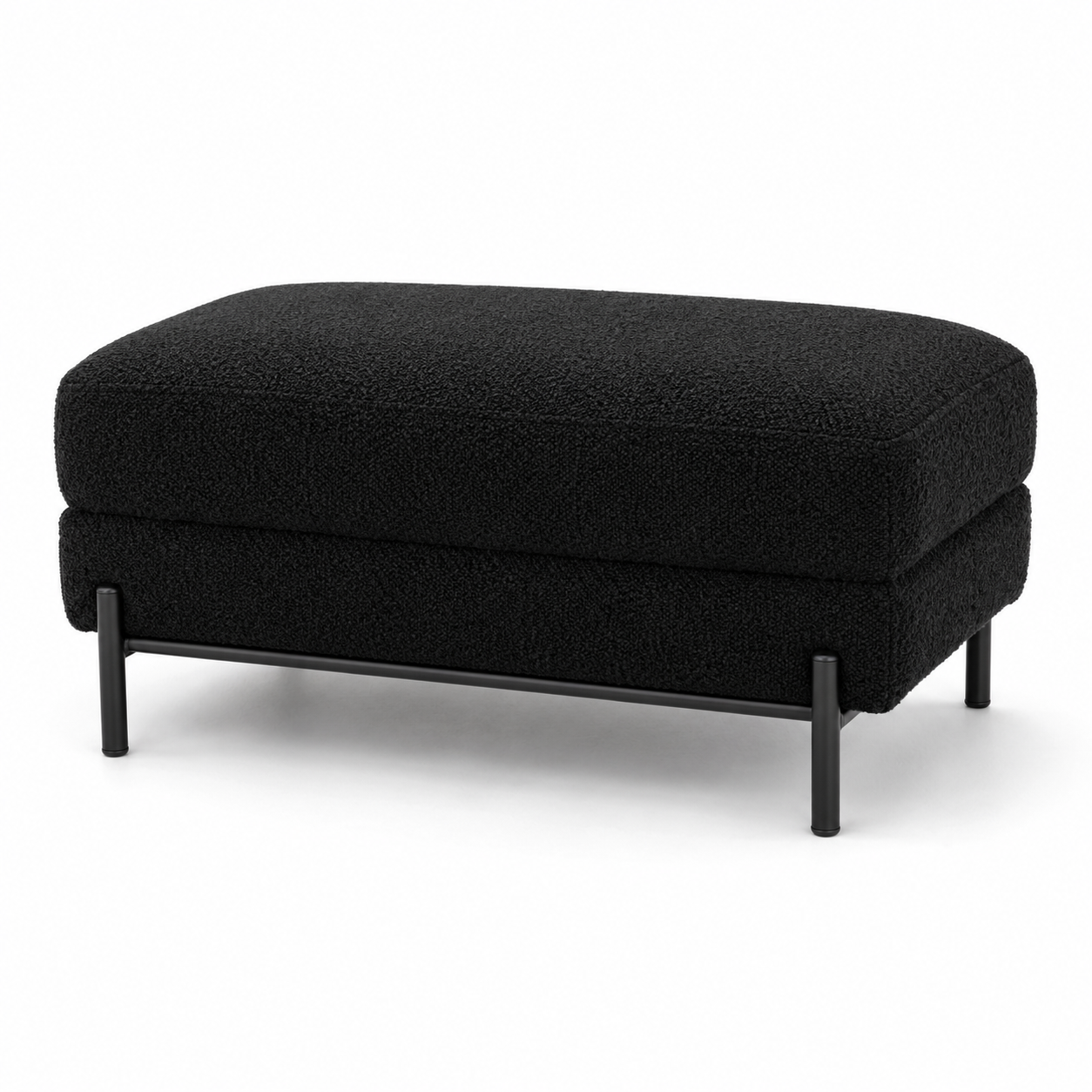 Pouf rectangulaire noir bouclette avec pieds métal 80x45x42 cm