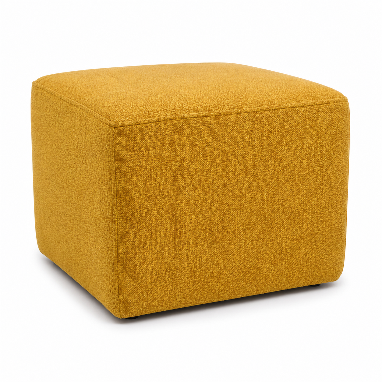Pouf compact jaune ocre en tissu texturé 50x50x40 cm